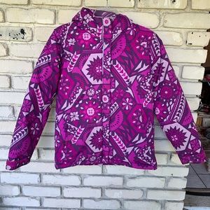 Columbia full front zip flowered purple girls hooded jacket